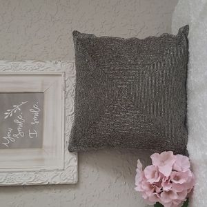 Beaded Silver Sparkly Decorative Accent Pillow